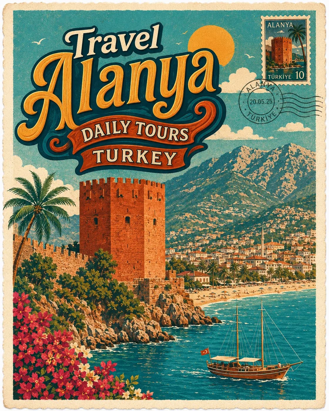 Antalya'dan Alanya'ya uzanan D400 sahil yolu ve arka planda Akdeniz